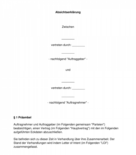 Absichtserklärung - Letter of Intent
