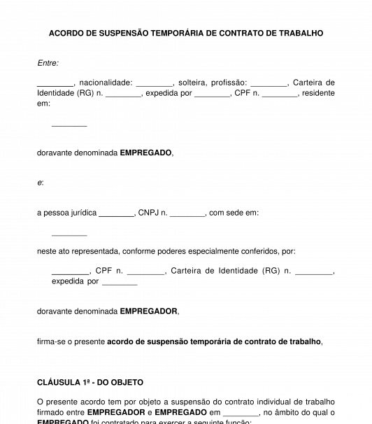 Acordo individual de suspensão de contrato de trabalho devido ao Covid-19/coronavírus
