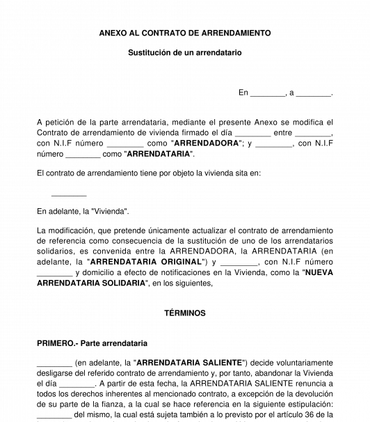 Anexo al contrato de arrendamiento: Inclusión o sustitución de un arrendatario solidario