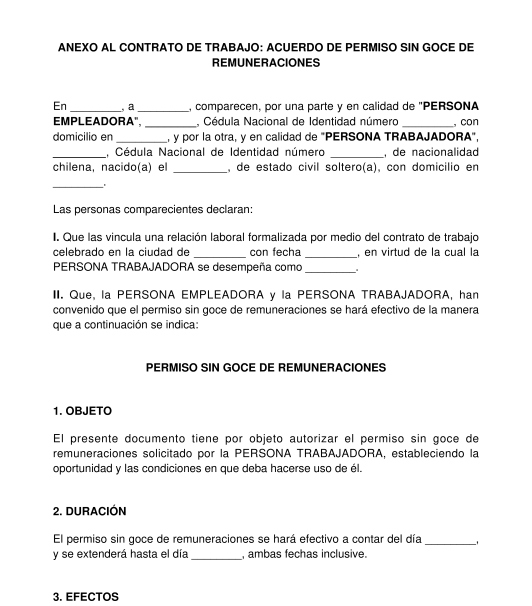 Anexo al Contrato de Trabajo: Acuerdo de Permiso sin Goce de Remuneraciones