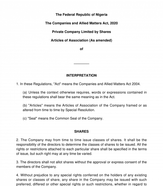 Articles of Association