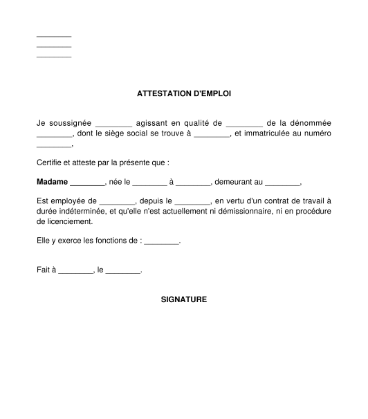 Attestation d'emploi / Certificat de travail