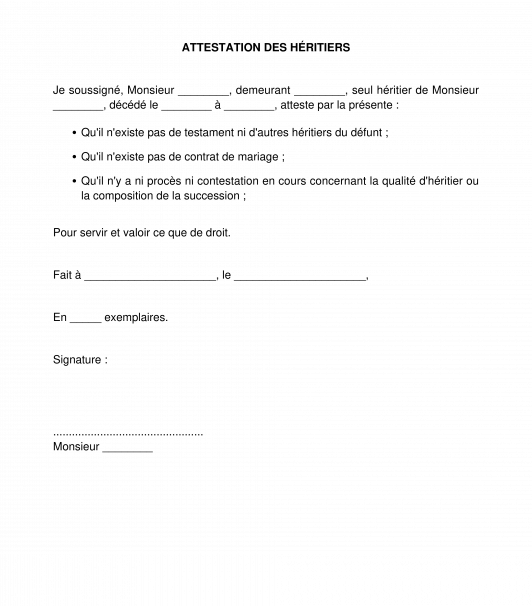 Attestation des héritiers