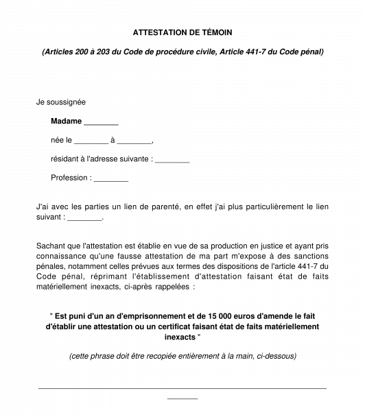 Attestation de témoin