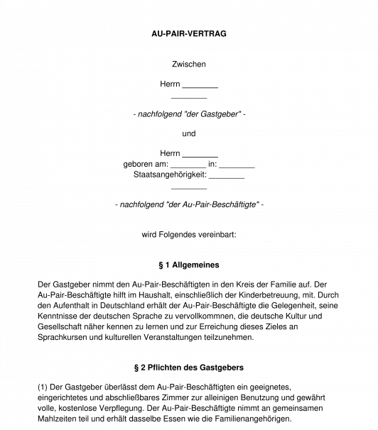 Au-Pair-Vertrag