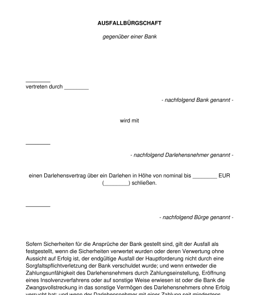 Ausfallbürgschaft gegenüber einer Bank