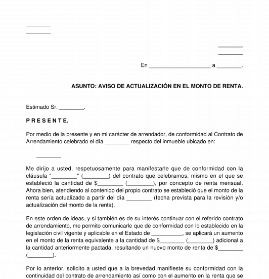 Aviso de actualización de renta