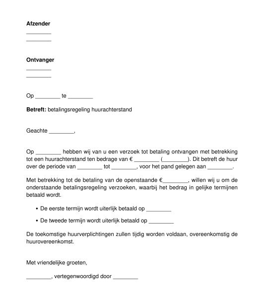 Betalingsregeling huurachterstand voor zakelijke huurder