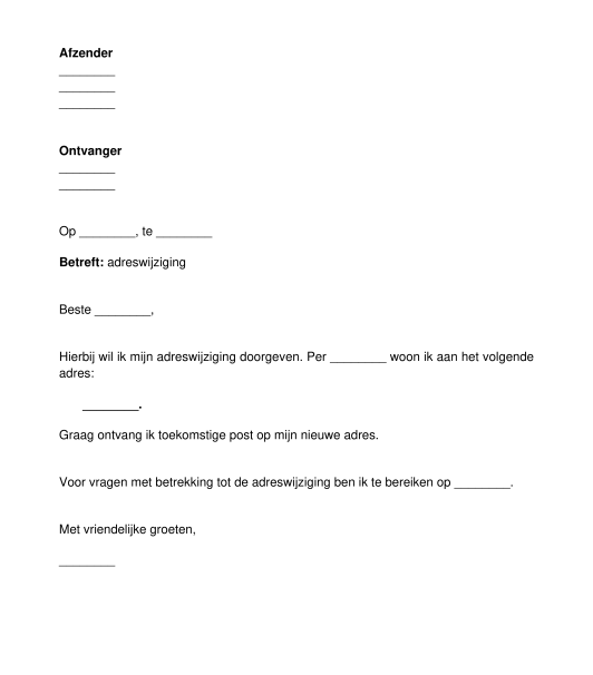 Brief wijziging woonadres