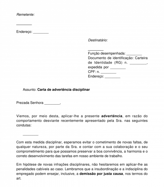Carta de advertência disciplinar