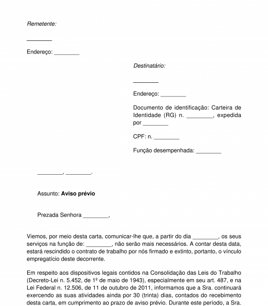 Carta de aviso prévio
