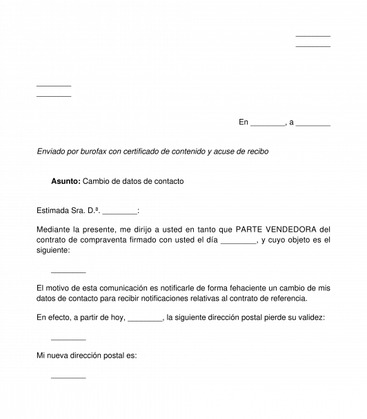 Carta para cambiar datos de contacto