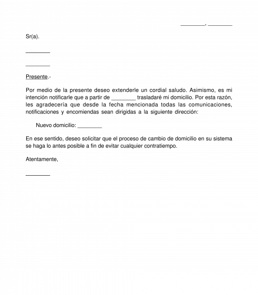 Carta de modificación de domicilio