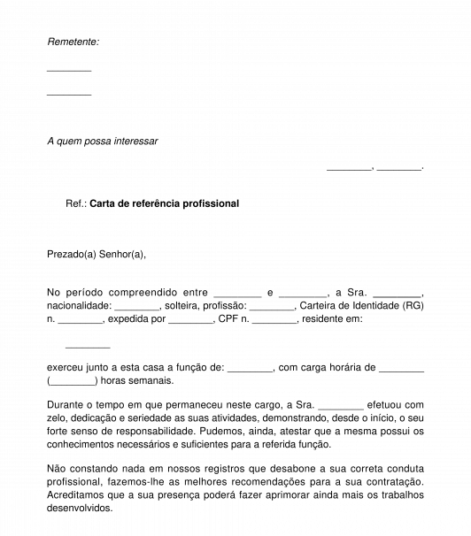 Carta de referência profissional
