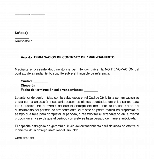 Carta de terminación de arrendamiento comercial