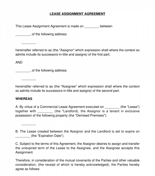 Commercial Lease Assignment Agreement