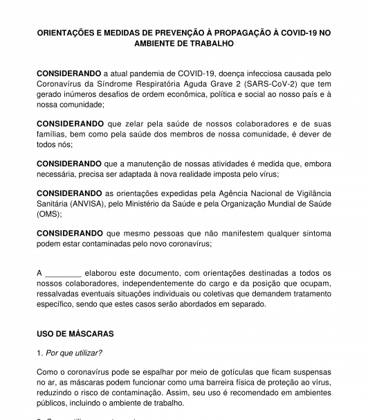 Comunicado aos funcionários sobre orientações e medidas de prevenção à Covid-19/coronavírus