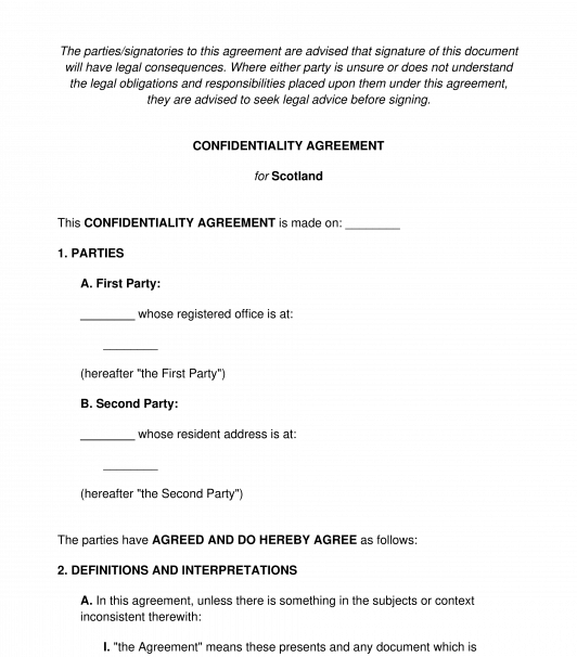 Confidentiality Agreement Scotland