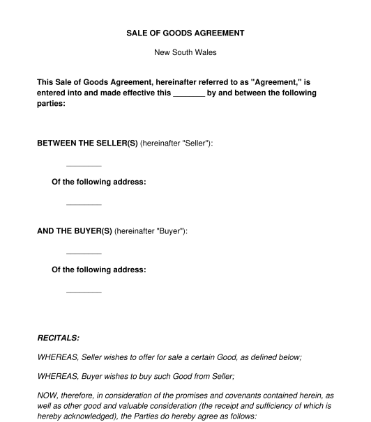 Contract for Sale of Goods