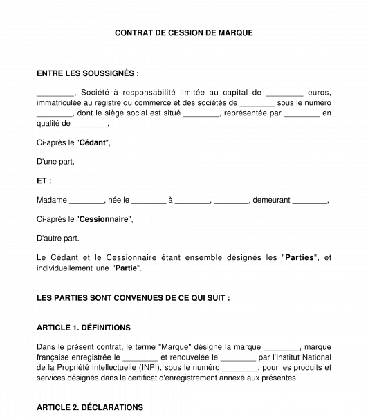 Contrat de cession de marque