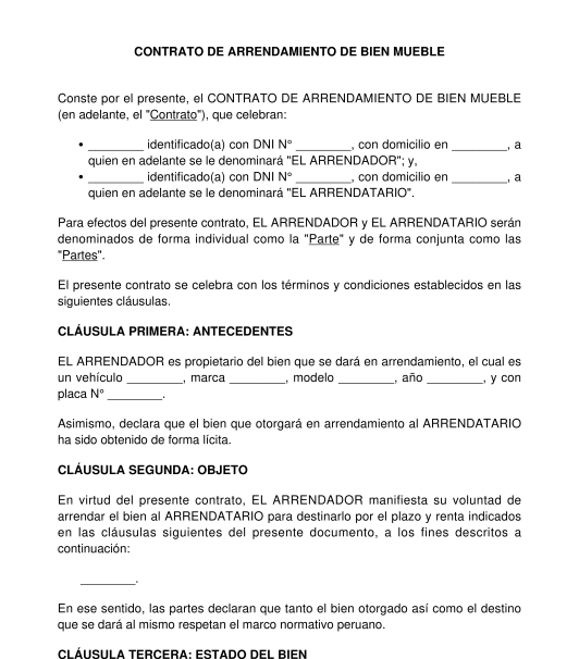 Contrato de arrendamiento de bienes muebles