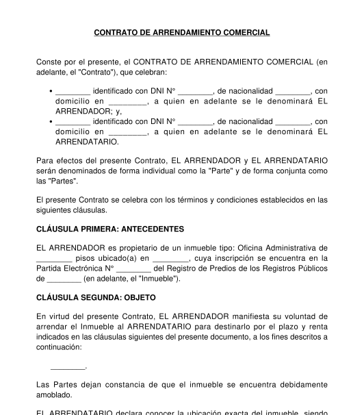 Contrato de arrendamiento comercial