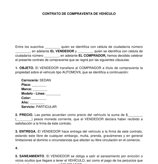 Contrato de compraventa de vehículo