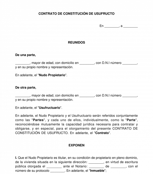 Contrato de constitución de derecho de usufructo