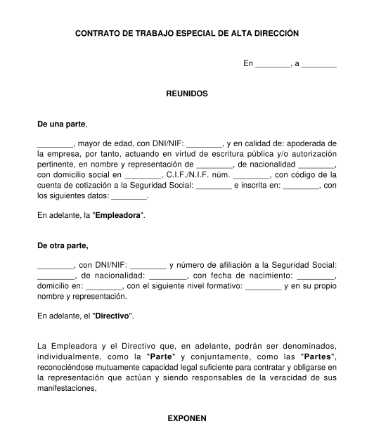 Contrato de personal de alta dirección