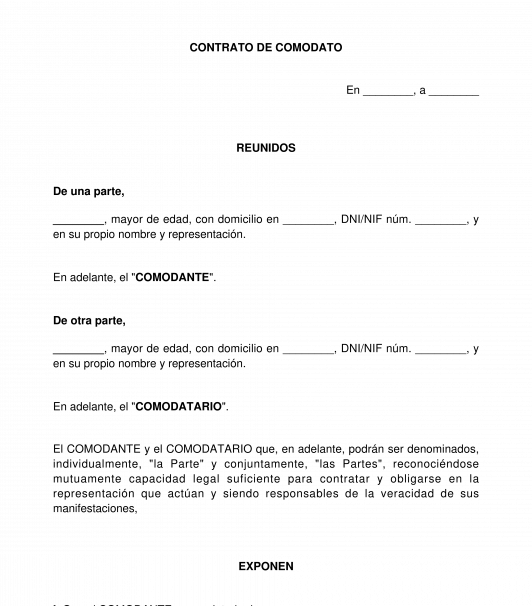 Contrato de préstamo de bienes
