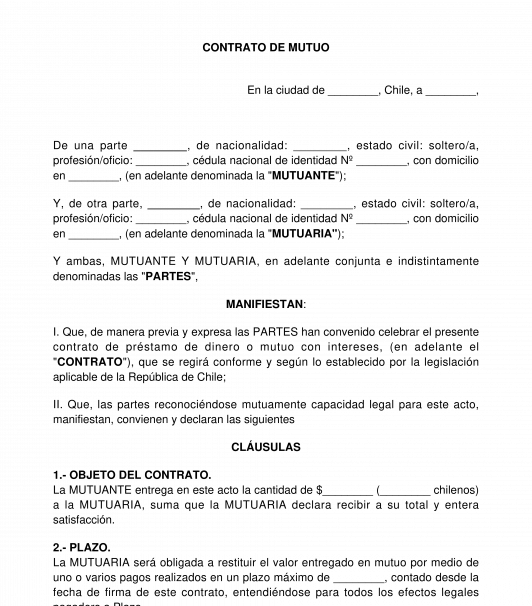 Contrato de Préstamo de Dinero