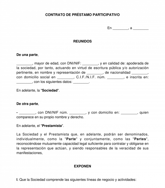 Contrato de préstamo participativo