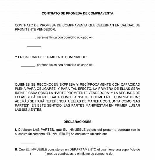 Contrato de promesa de compraventa de bien inmueble casa, departamento, terreno