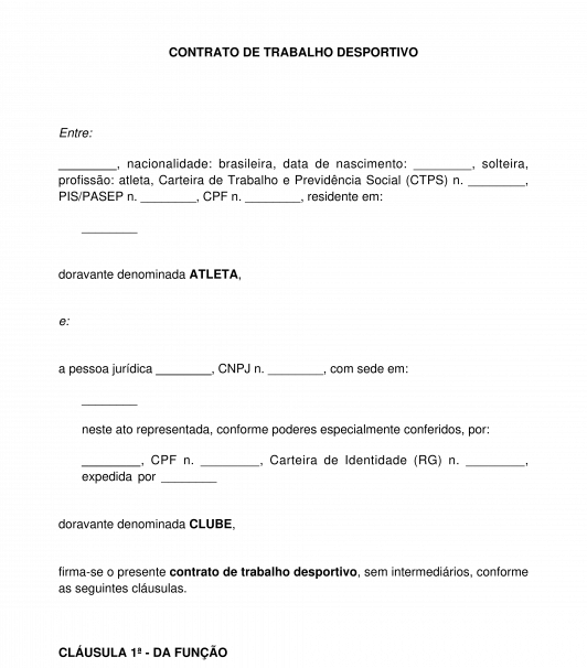 Contrato de trabalho para atleta profissional