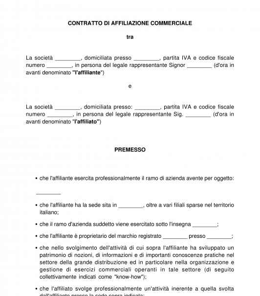 Contratto di franchising / affiliazione commerciale