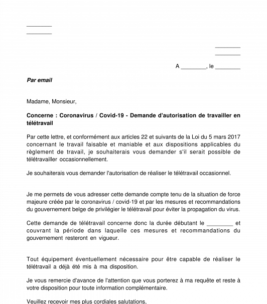Coronavirus / Covid-19 - Demande de télétravail occasionnel
