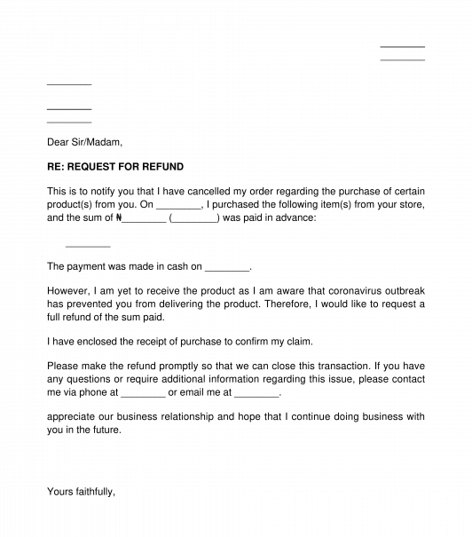 COVID-19 Refund Request Letter