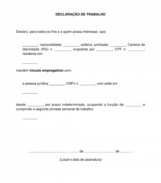 Declaração de trabalho