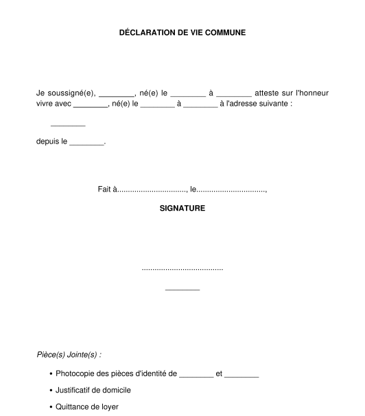 Déclaration de vie commune