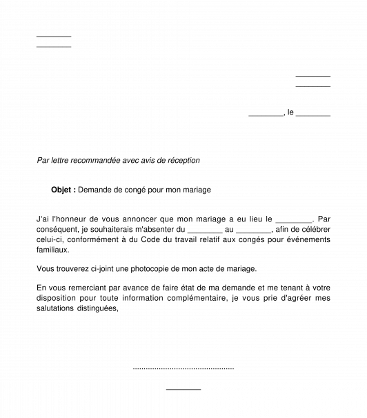 Demande de congé pour un mariage ou un PACS