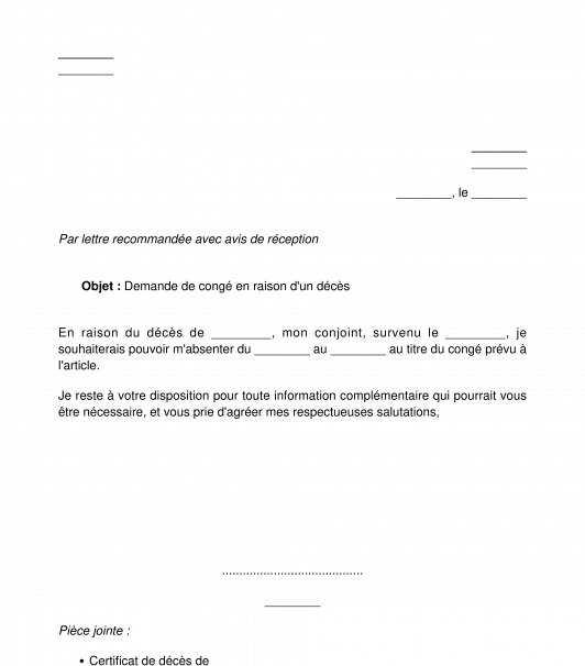 Demande de congé suite à un décès