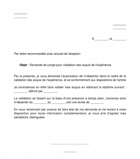 Demande de congé pour validation des acquis de l'expérience