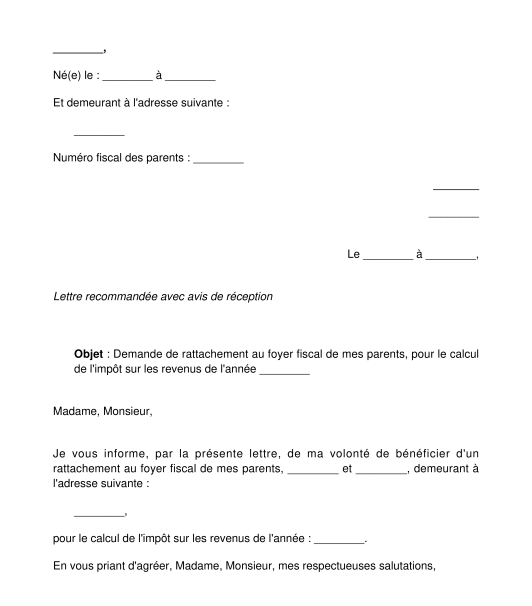 Demande de rattachement d'un enfant majeur au foyer fiscal