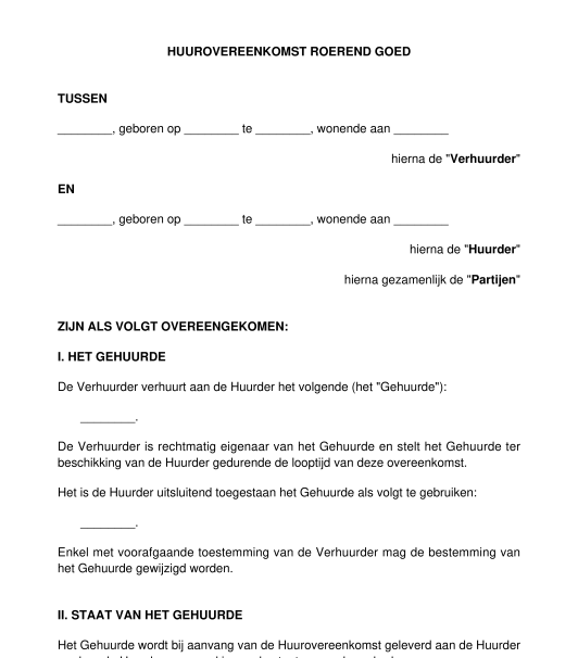 Huurovereenkomst voor roerende goederen