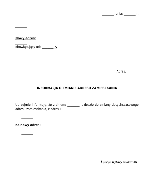 Informacja o zmianie adresu