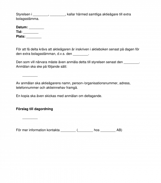 Kallelse till extra bolagsstämma