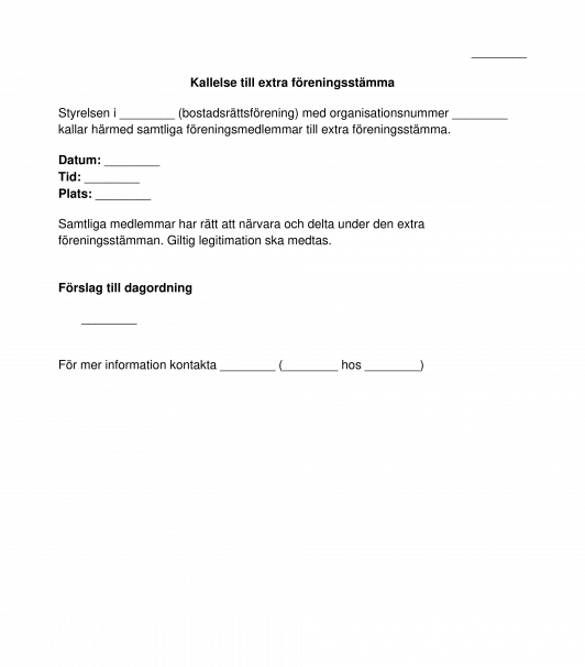Kallelse till extra föreningsstämma