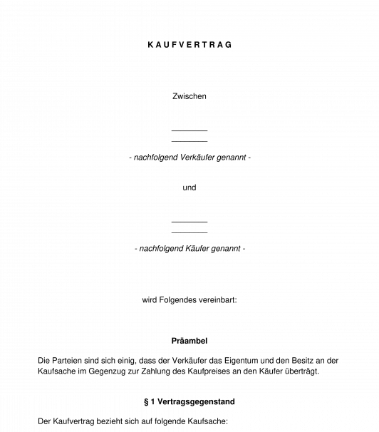 Kaufvertrag - bewegliche Sachen