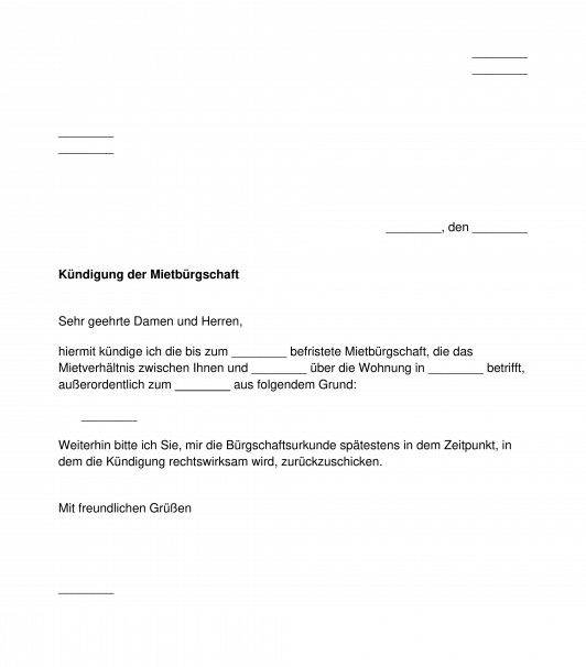 Kündigung der Mietbürgschaft