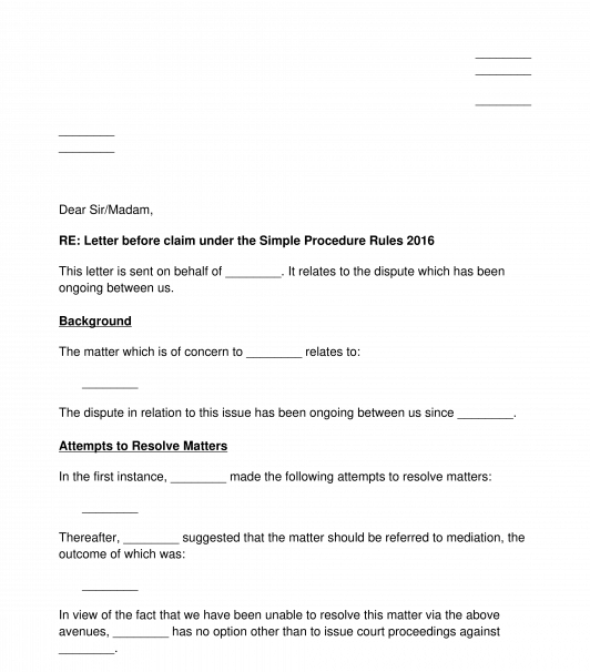 Letter of Intention to Start Simple Procedure Scotland